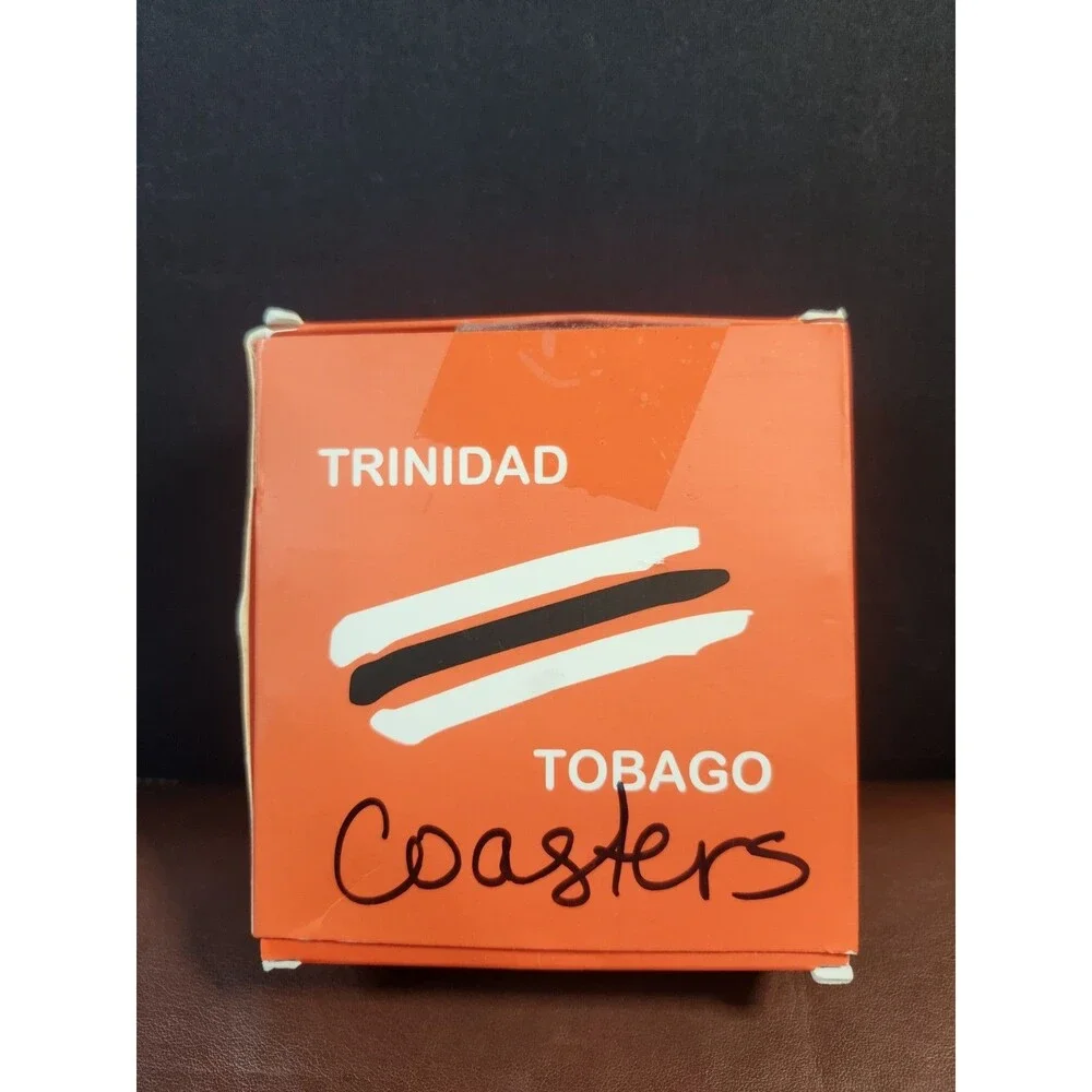 Trinidad & Tobago souvenir coasters featuring a colorful illustrated map,...